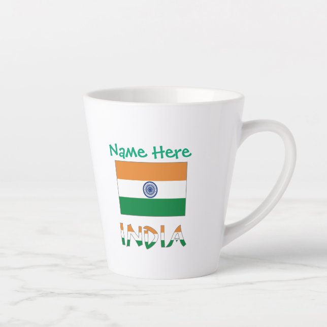 Personalised India Flag Name Latte Mug (Right)