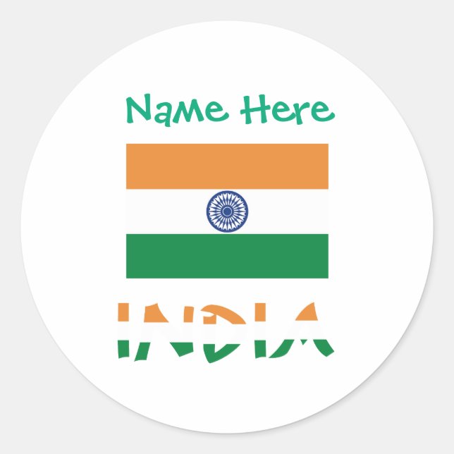 Personalised India Flag Round  Classic Round Sticker (Front)