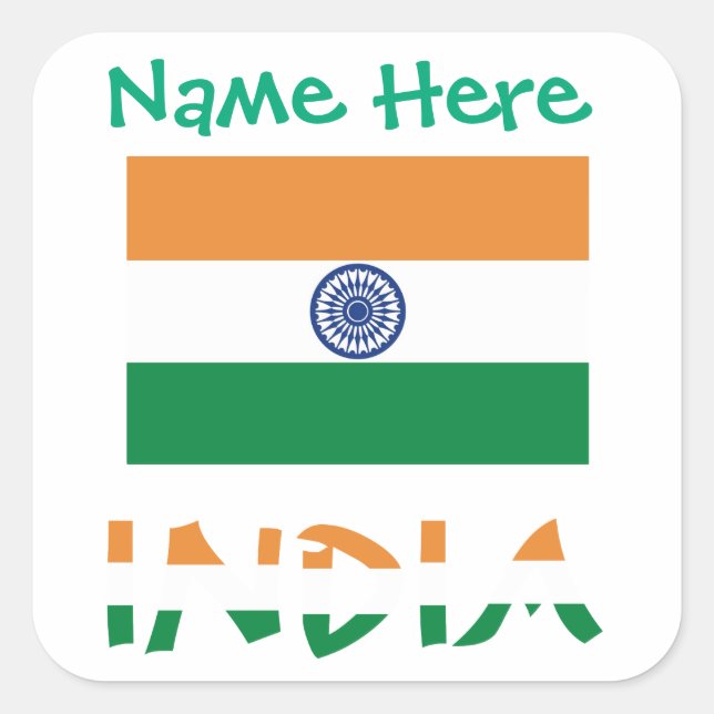 Personalised India Flag Square Label  (Front)