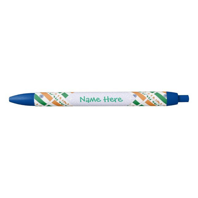 Personalised India Flag Tiled Black Ink Pen (Front)