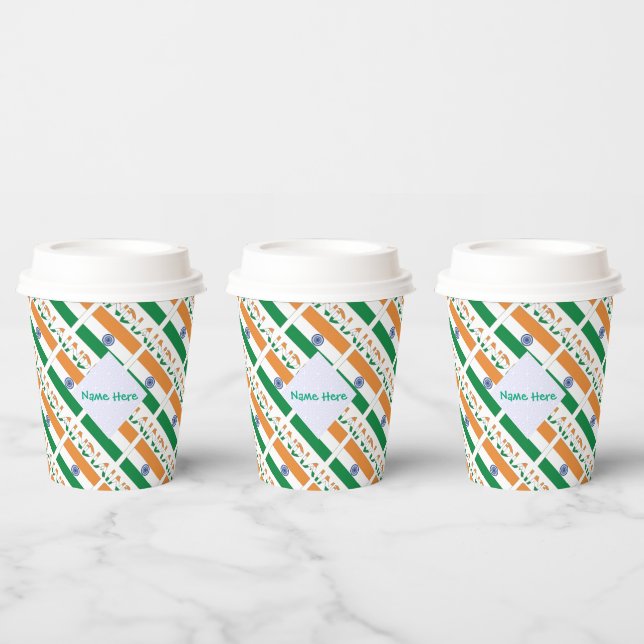 Personalised India Tiled Party Cups with Lids (Multi)