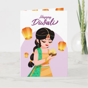 Personalised Indian Girl Diwali Floating Lantern Card