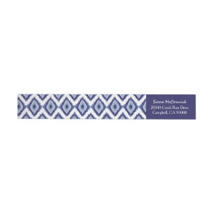 Personalised Indigo Blue Ikat White Chevron Wraparound Address Label