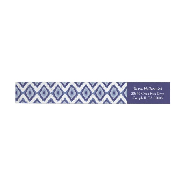 Personalised Indigo Blue Ikat White Chevron Wraparound Address Label (Individual)