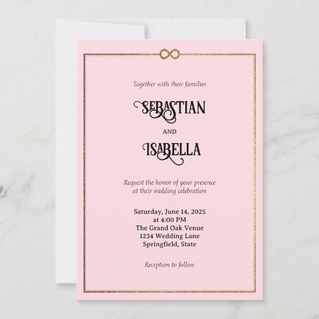Personalised Infinity Love Pink Wedding Invitation (Front)