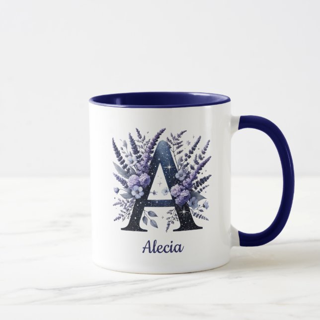 Personalised Initial A Floral Custom Name Monogram Mug (Right)