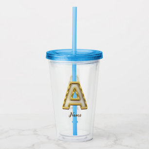 Personalised Initial A Monogram Gold Typography Acrylic Tumbler