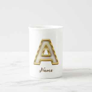 Personalised Initial A Monogram Gold Typography Bone China Mug