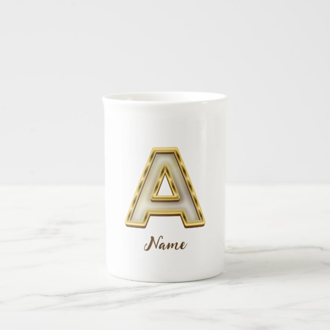 Personalised Initial A Monogram Gold Typography  Bone China Mug (Front)