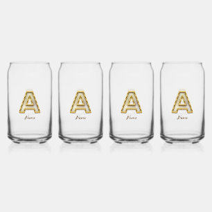 Personalised Initial A Monogram Gold Typography Can Glass