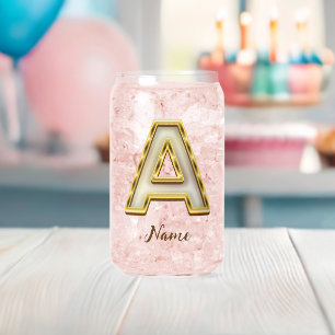 Personalised Initial A Monogram Gold Typography Can Glass