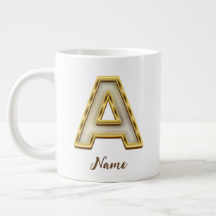 Personalised Initial A Monogram Gold Typography  Large Coffee Mug