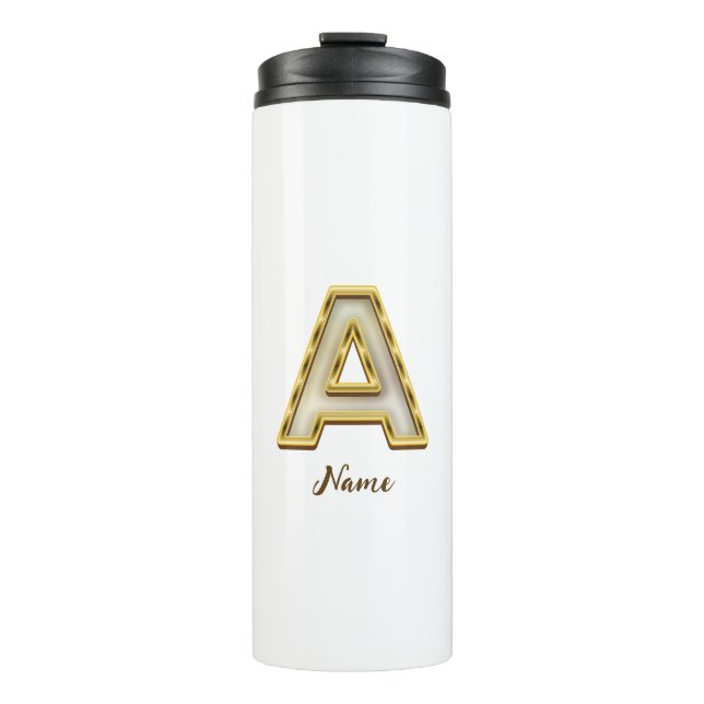 Personalised Initial A Monogram Gold Typography  Thermal Tumbler (Front)