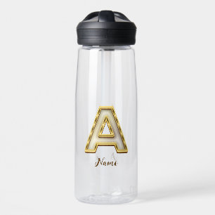 Personalised Initial A Monogram Gold Typography Water Bottle