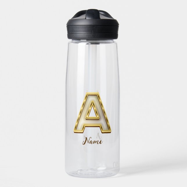 Personalised Initial A Monogram Gold Typography  Water Bottle (Front)