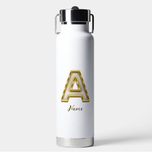Personalised Initial A Monogram Gold Typography Water Bottle