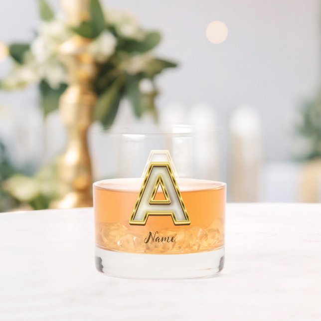 Personalised Initial A Monogram Gold Typography  Whiskey Glass (Insitu (Wedding))