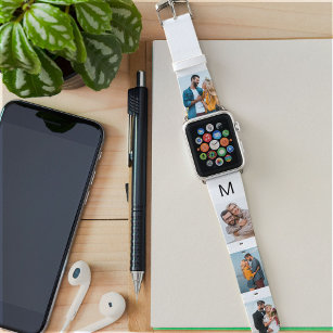Personalised Initial and 4 Photo Collage White Apple Watch Band