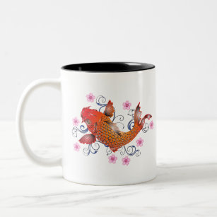 Personalised Initial and Orange Japanese Koi Fish Two-Tone Coffee Mug