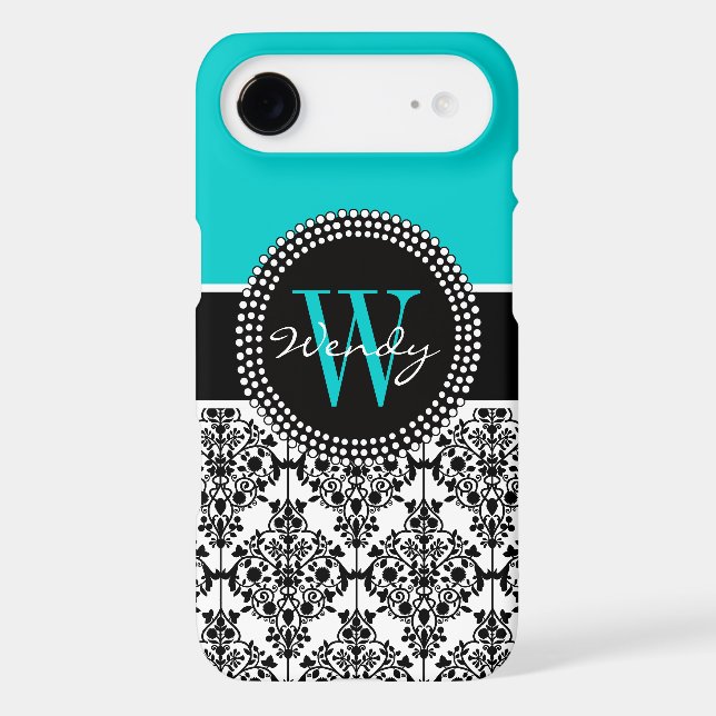 Personalised Initial Aqua Teal Black Damask Case-Mate Samsung Galaxy Case (Back)