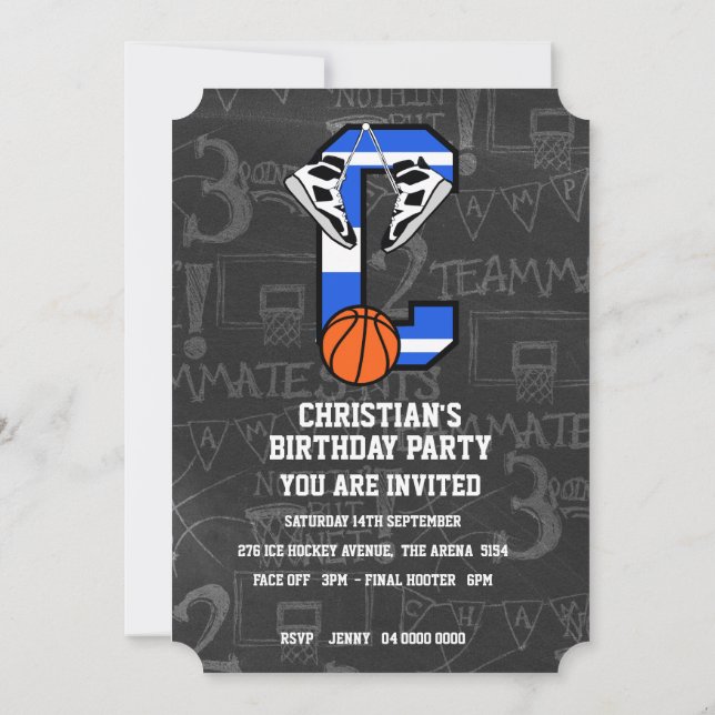 Personalised Initial Basketball Letter C Invitation (Back)