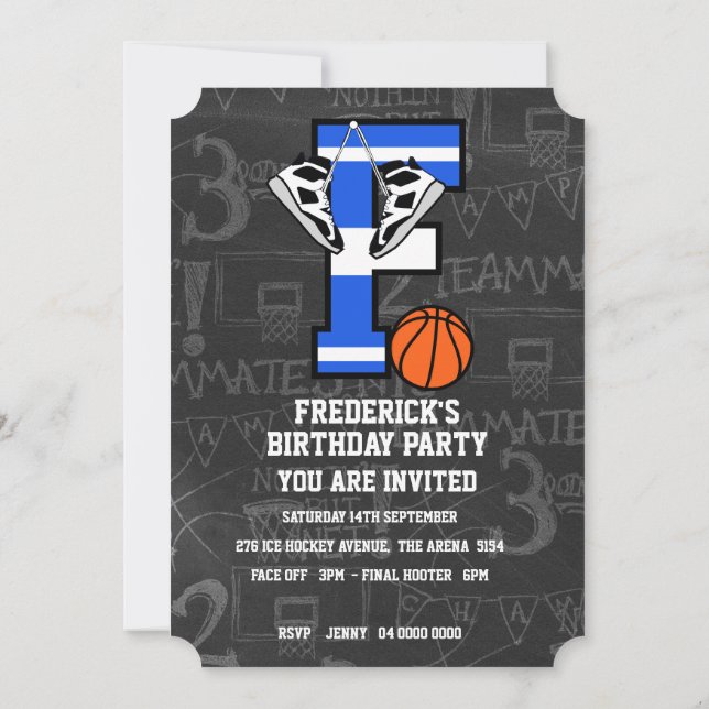 Personalised Initial Basketball Letter F Invitation (Back)