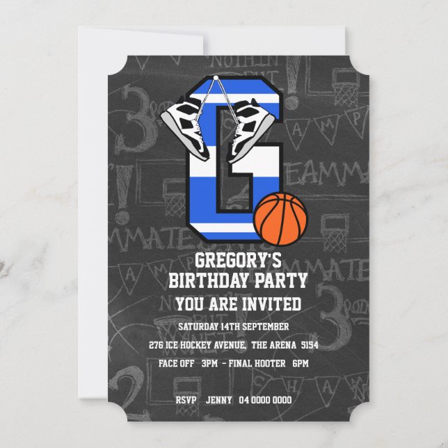 Personalised Initial Basketball Letter G Invitation (Back)