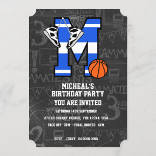 Personalised Initial Basketball Letter M Invitation