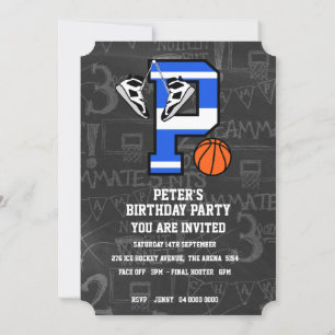Personalised Initial Basketball Letter P Invitation