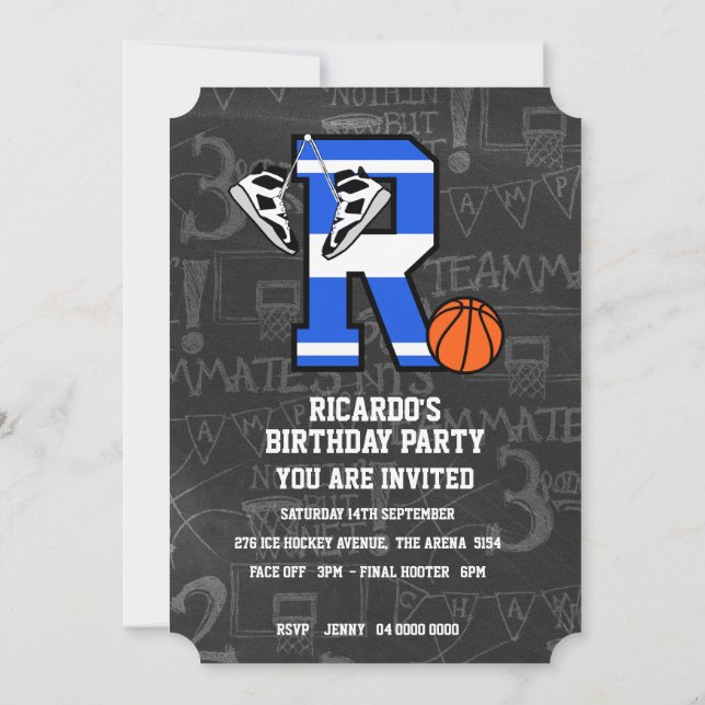 Personalised Initial Basketball Letter R Invitation (Back)