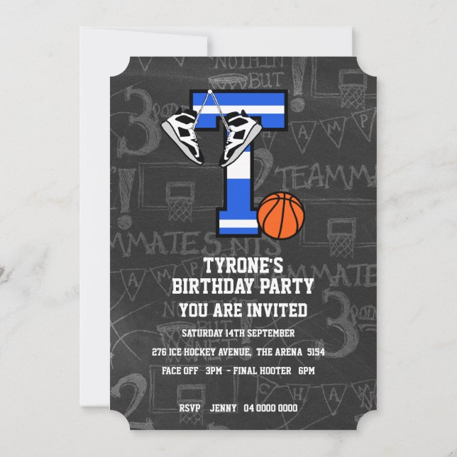 Personalised Initial Basketball Letter T Invitation (Back)