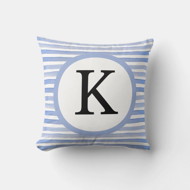 Personalised Initial Casual Blue Stripes Cushion (Front)