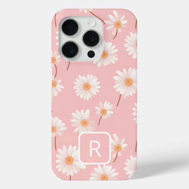 Personalised Initial Daisy Pattern on Soft Pink  Case-Mate iPhone Case (Back)