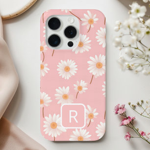 Personalised Initial Daisy Pattern on Soft Pink  iPhone 15 Pro Case