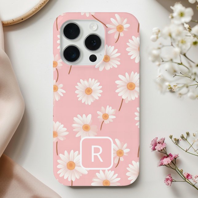 Personalised Initial Daisy Pattern on Soft Pink  iPhone Case (Creator Uploaded)