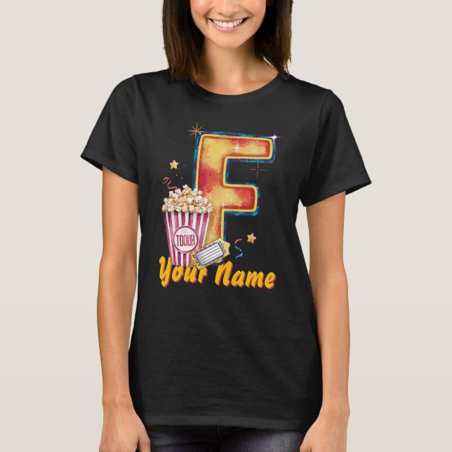 Personalised initial F popcorn tickets cinematic  T-Shirt (Front)