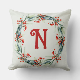 Personalised Initial Festive Wreath Throw Pillow