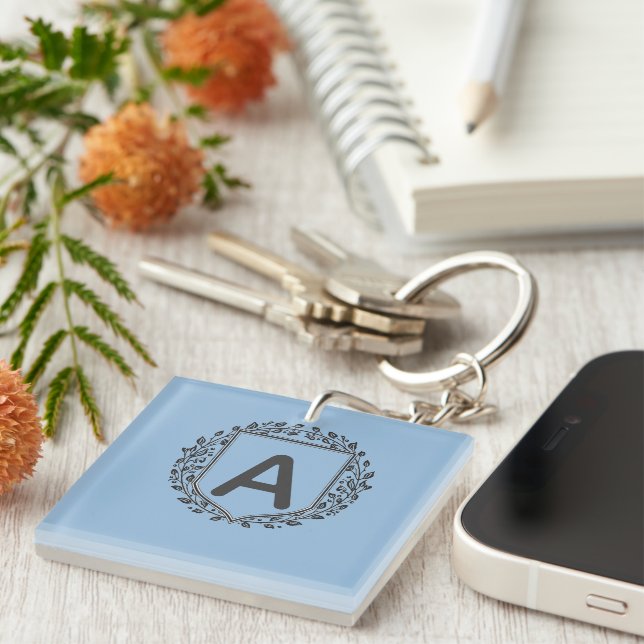 Personalised Initial Floral Shield Monogram Hoodie Key Ring (Front Right)