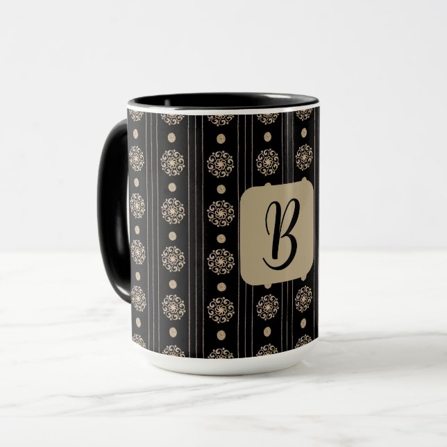 Personalised Initial Gold Medallions Striped Mug (Front Left)