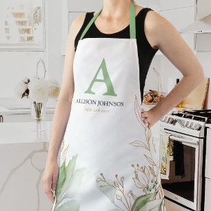 Personalised Initial Green Watercolor Apron