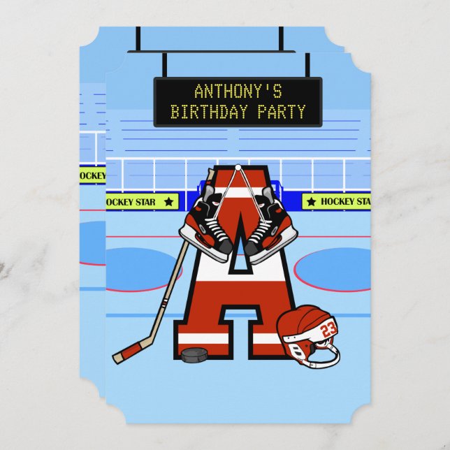 Personalised Initial Ice Hockey Invitation (Front/Back)