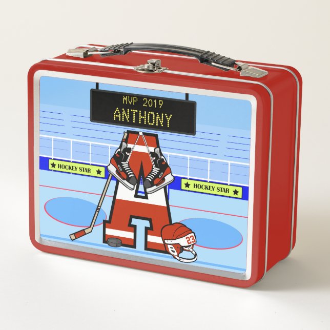 Personalised Initial Ice Hockey Metal Lunch Box (Front)