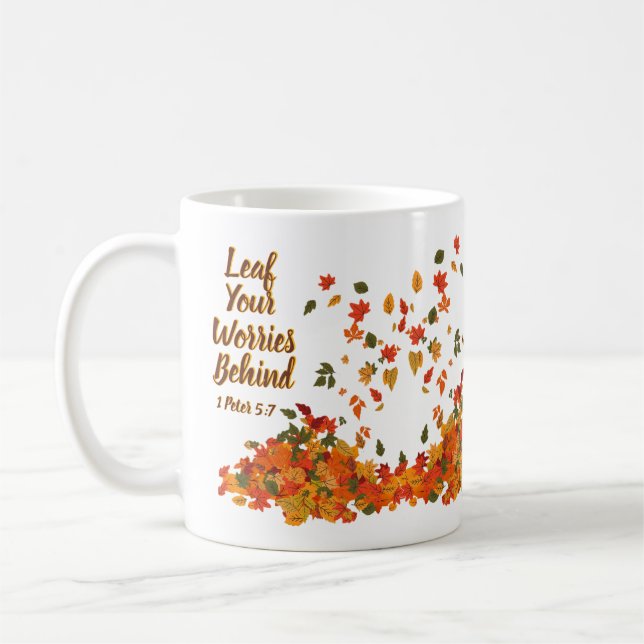 Personalised Initial Leaf Your Worries Behind Coffee Mug (Left)