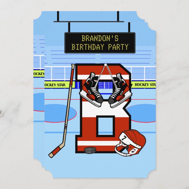 Personalised Initial letter B Ice Hockey Invitation (Front/Back)