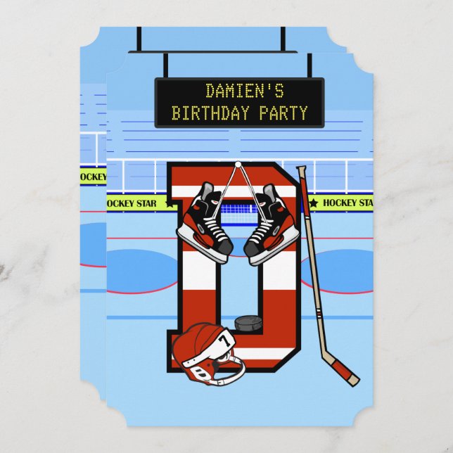 Personalised Initial letter D Ice Hockey Invitation (Front/Back)