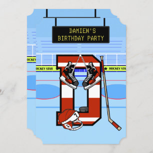 Personalised Initial letter D Ice Hockey Invitation