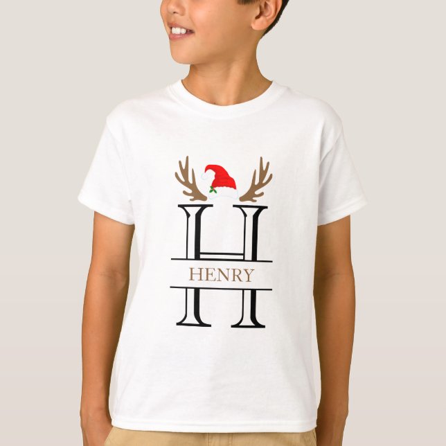 Personalised Initial Letter H Split Monogram Xmas T-Shirt (Front)