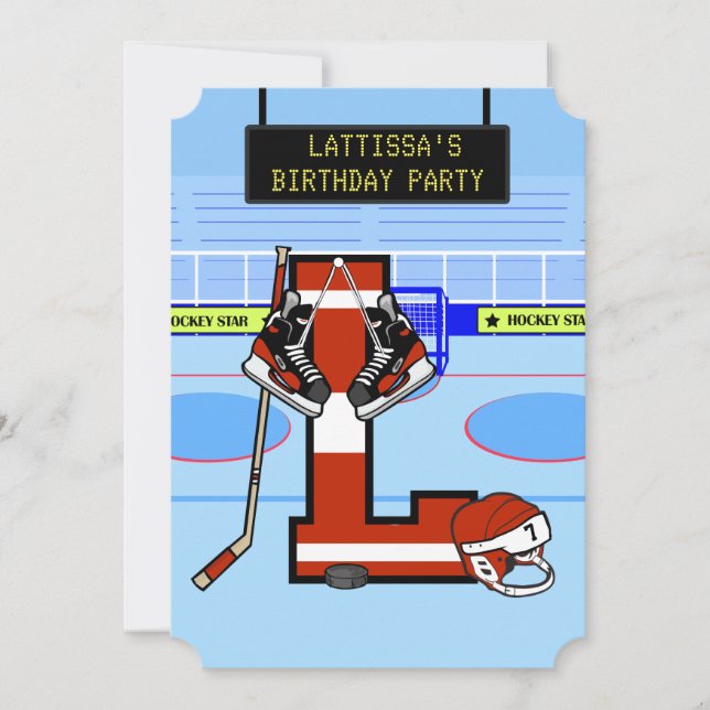 Personalised Initial letter L Ice Hockey Invitation (Front)