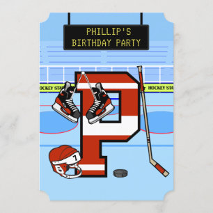 Personalised Initial letter P Ice Hockey Invitation