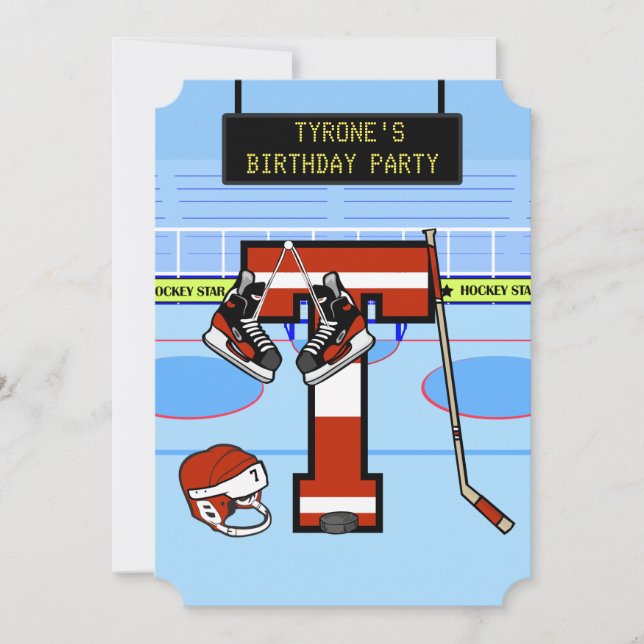 Personalised Initial letter T Ice Hockey Invitation (Front)